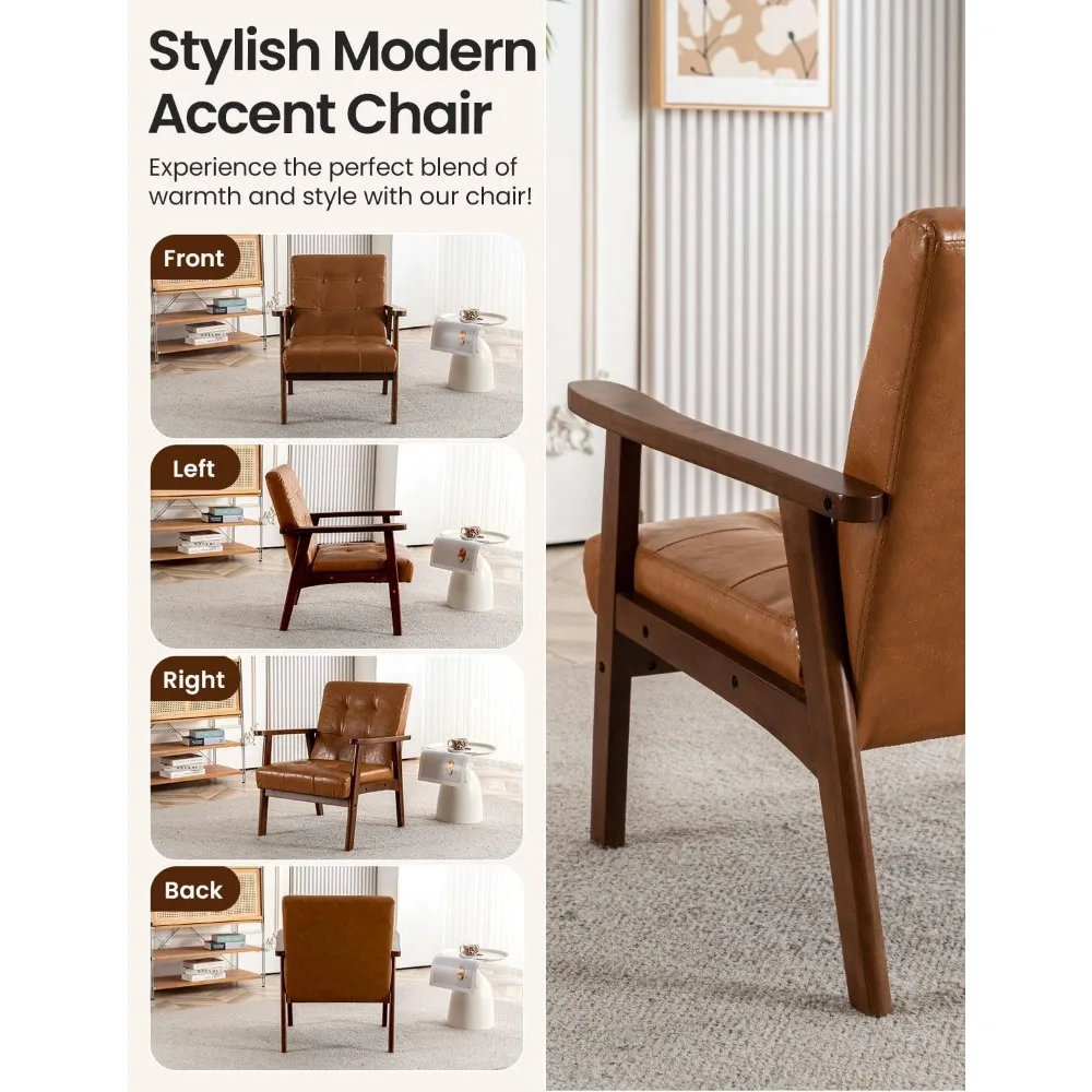 كراسي جلدية لمنتصف القرن، كرسي بذراعين صغير حديث لغرفة المعيشة، كرسي ردهة غرفة الانتظار المكتبي بأذرع خشبية
