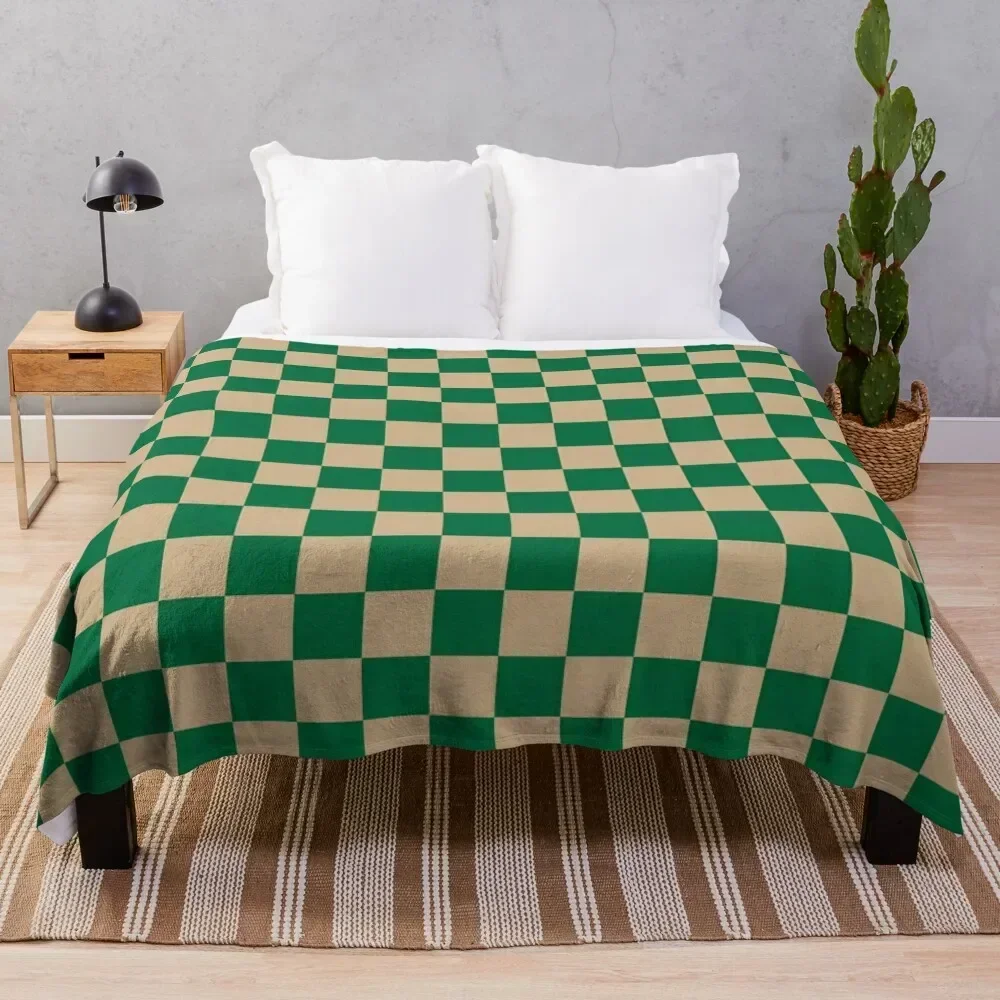 

Tan Brown and Cadmium Green Checkerboard Throw Blanket for babies Polar Blankets