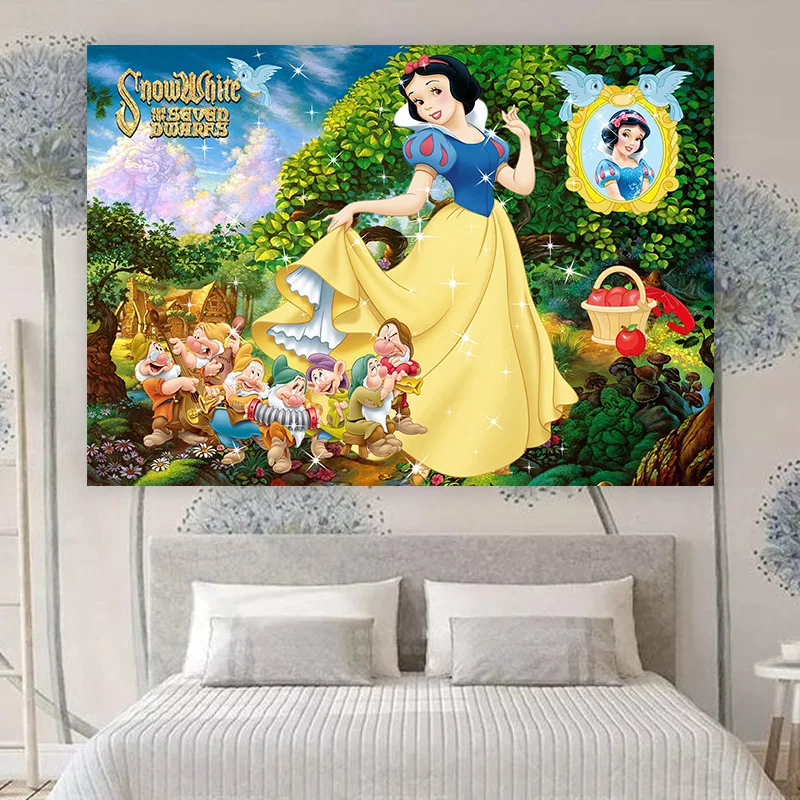 1pc Disney Snow White Children\'s Birthday Theme Backdrop Cloth Girl Birthday Party Photography Props Baby Shower Decoration