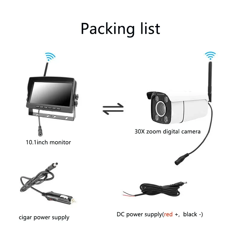 30x ซูม 2MP Security กล้อง 2.4GHz เครือข่ายไร้สายดิจิตอล 10.1 "ระบบกล้องเครนล้อสําหรับก่อสร้าง