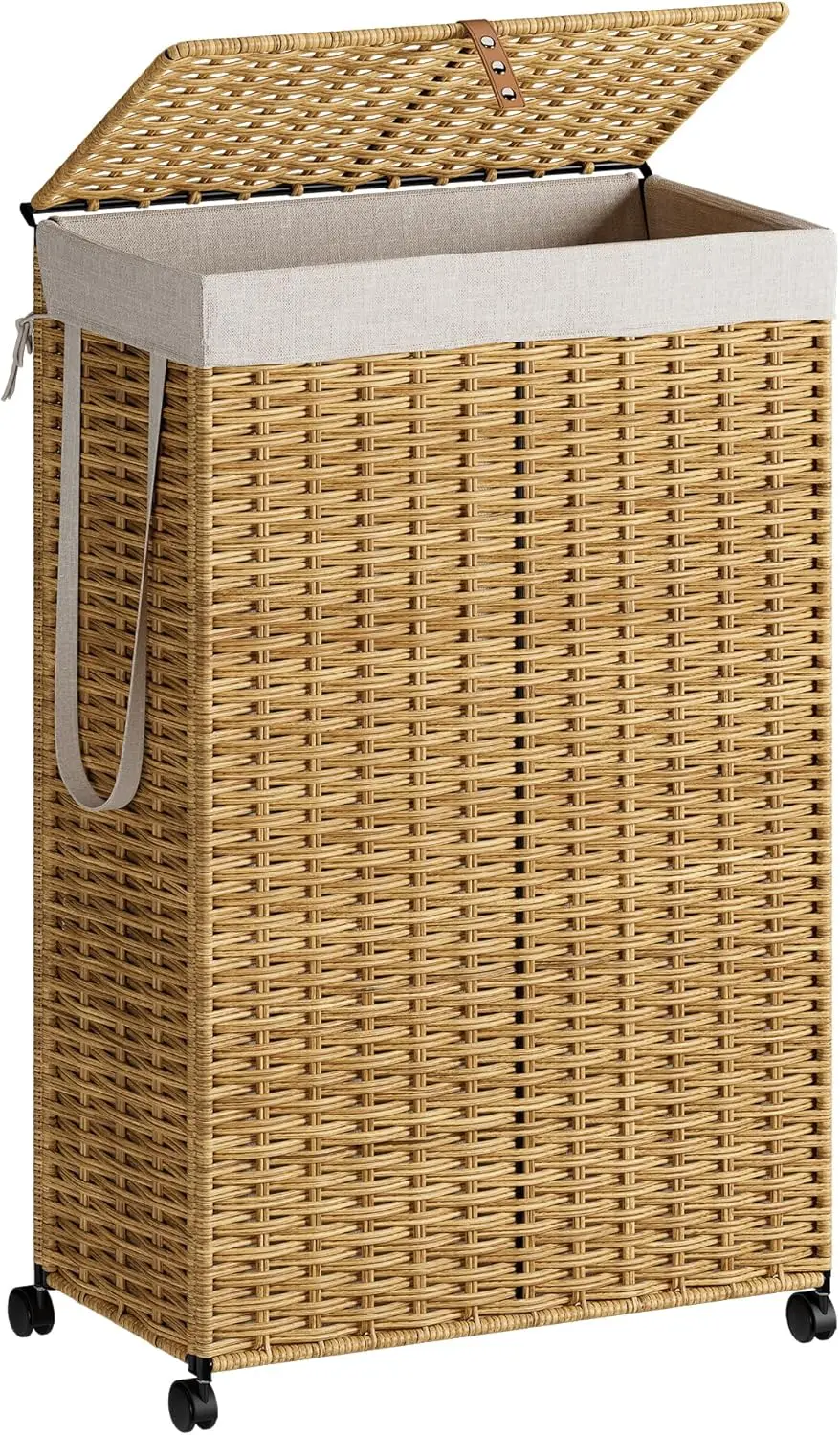 

Складная корзина для белья из ротанга на колесиках, 90 л, с крышкой и съемным мешком - органайзер для хранения