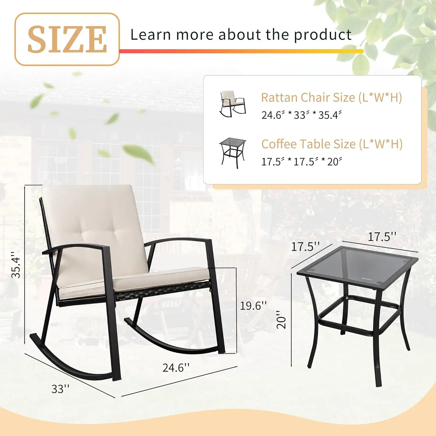 3 Pieces Patio Set Outdoor Wicker Patio Furniture Sets Modern Rocking Bistro Set Rattan Chair Conversation Sets with Coffee