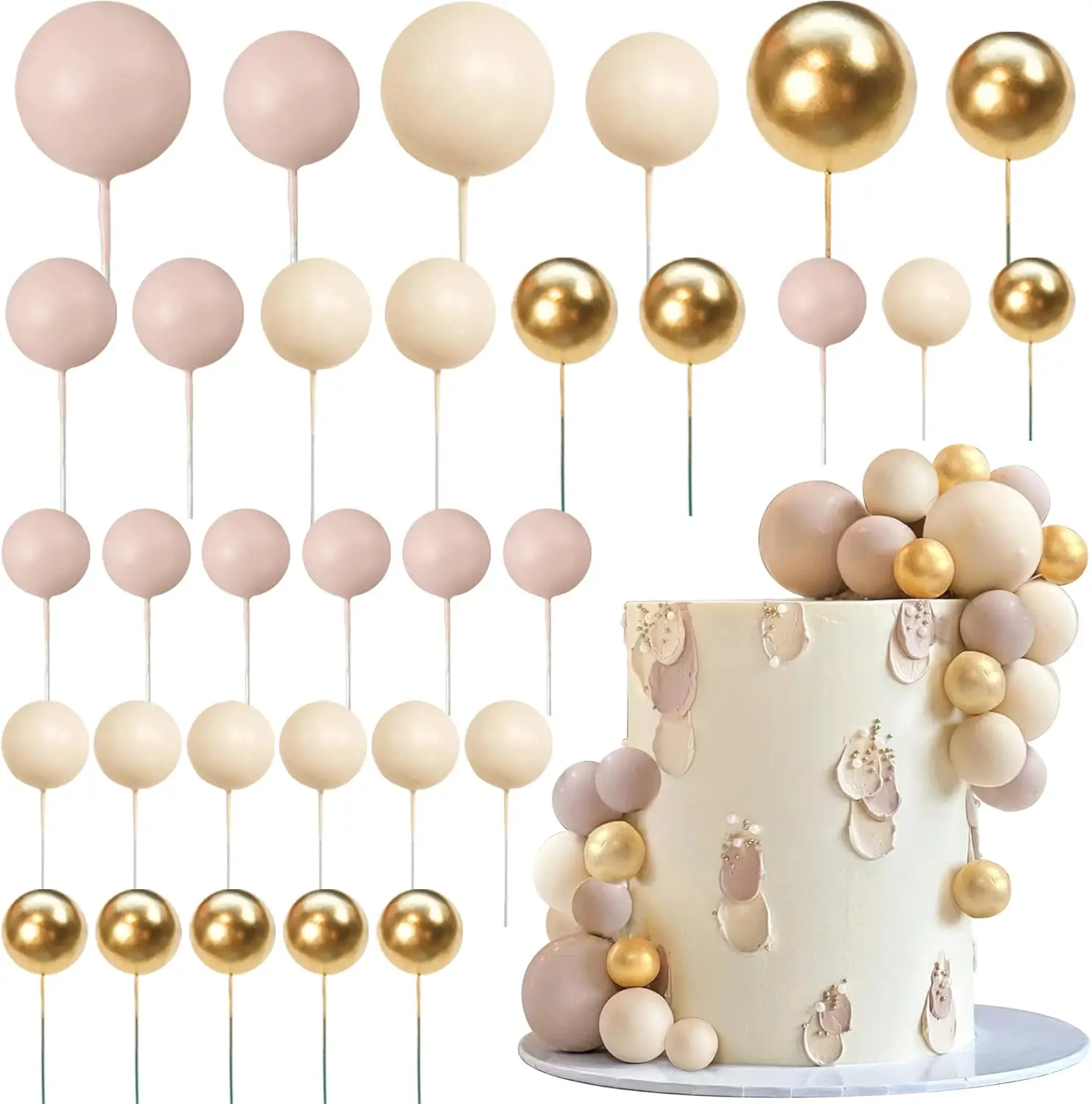 32 Stück Ball kuchen Picks bunte kugelförmige Kuchen deckel Perlen kugeln Cupcake Kuchen einsatz Topper für Geburtstags feier Hochzeits dekor – Detail 4