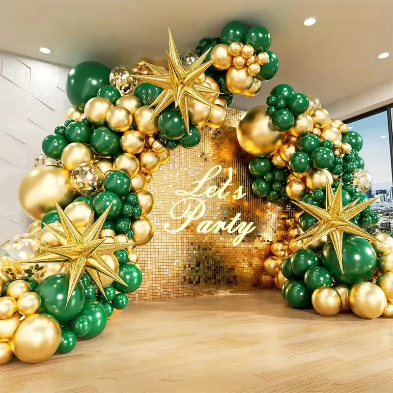 Juego de arco de globos dorado verde oscuro de 125 Uds con globo de aluminio de estrella de explosión dorada decoraciones para fiesta de despedida de soltera de cumpleaños para adultos