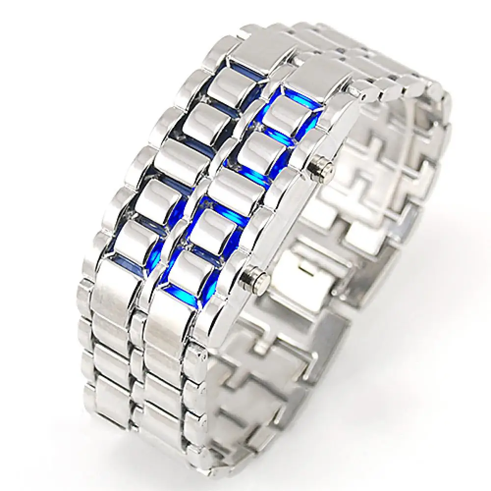 Aço inoxidável LED Digital Quartz Bracelet Watch, Relógio de pulso masculino e feminino