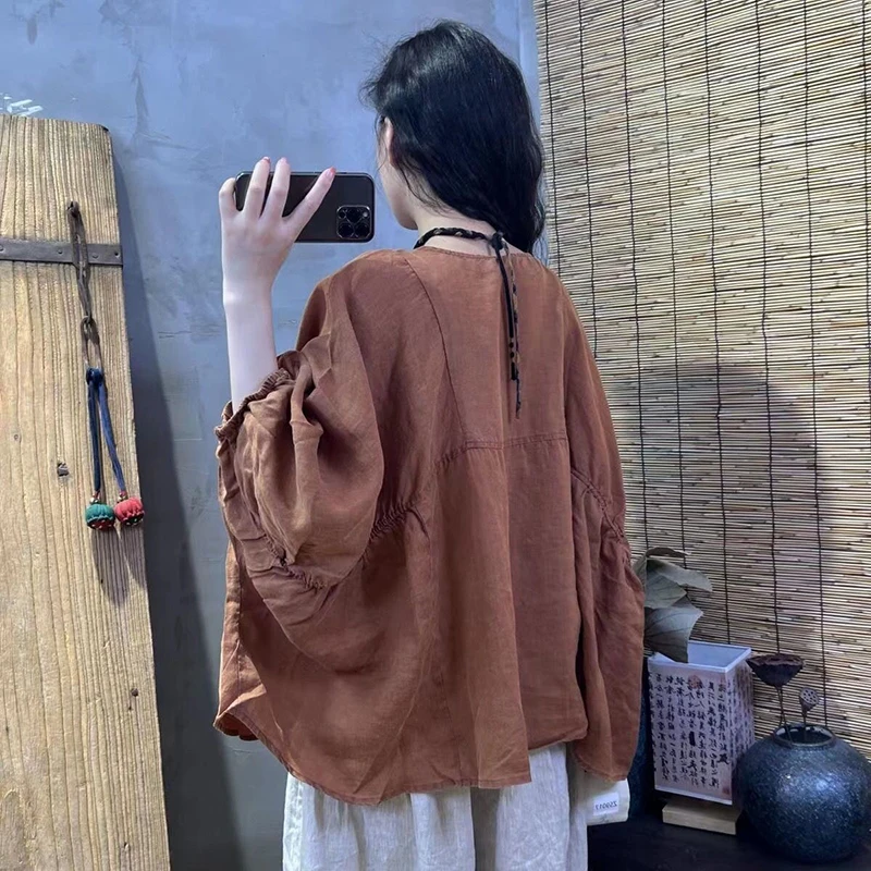 Summer Plus Size Women Sunscreen Shirt Japanese Literary Puff Sleeve Loose Oversized Lightweight Doll Blouse Casual Ladies Tops