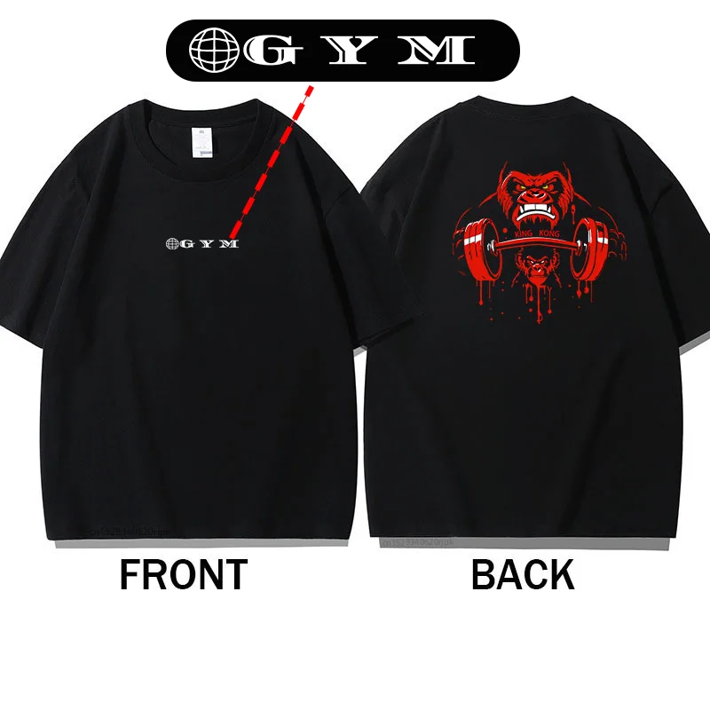 Men\'s Gym T-Shirt 100% Cotton Short Sleeve Breathable Workout Bodybuilding Muscle Tee