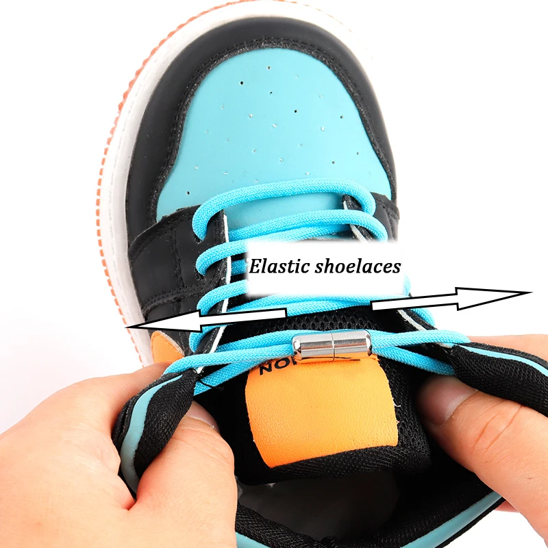 Round Elastic Shoe Laces Sneakers Black White Point Shoelaces Metal Capsule Buckle Shoe Accessories Kid Adult No Tie Shoelace