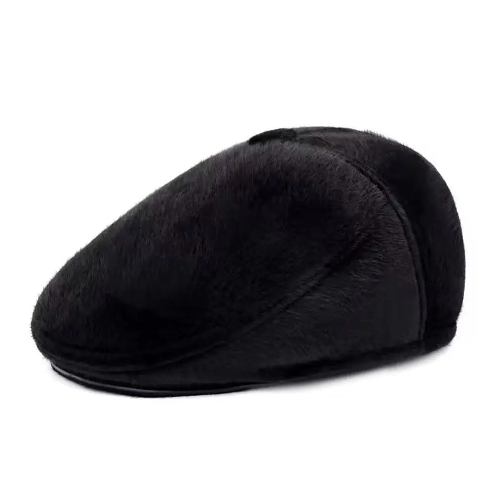 Winter Warm Wool Berets Hat Ear Protection Windproof Cabbie Flat Cap Casual Thickening Peaked Cap for Men