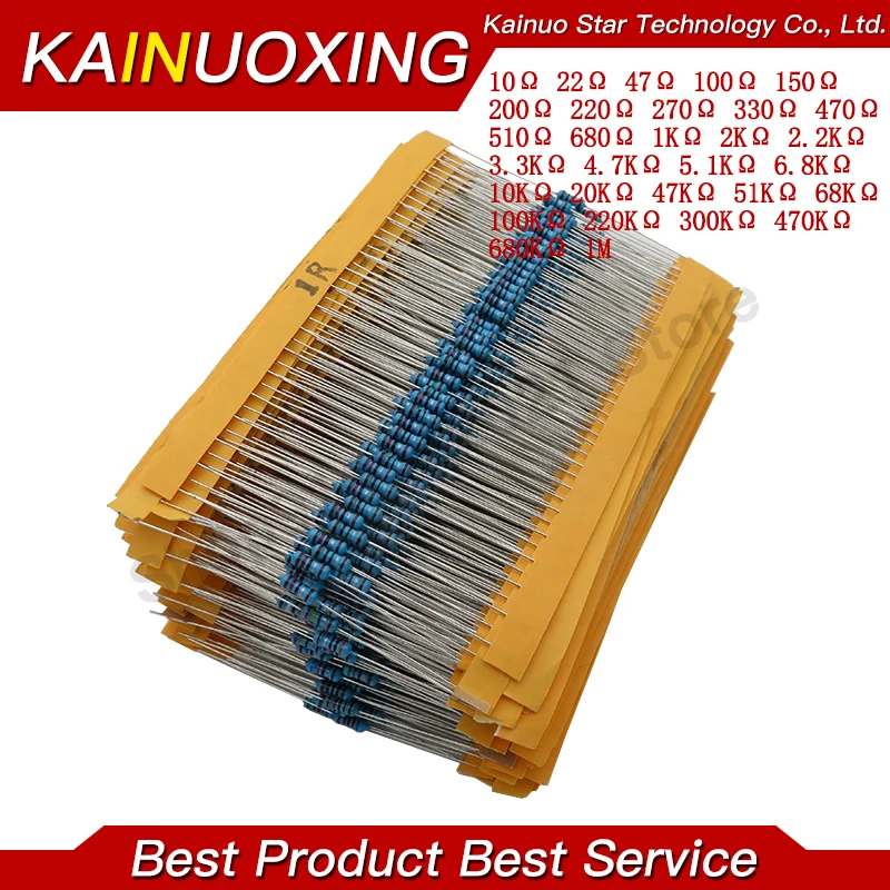 300pcs/set 30 Kinds 1/4W Resistance 1% Metal Film Resistor Pack Assorted Kit 1K 10K 100K 220ohm 1M Resistors