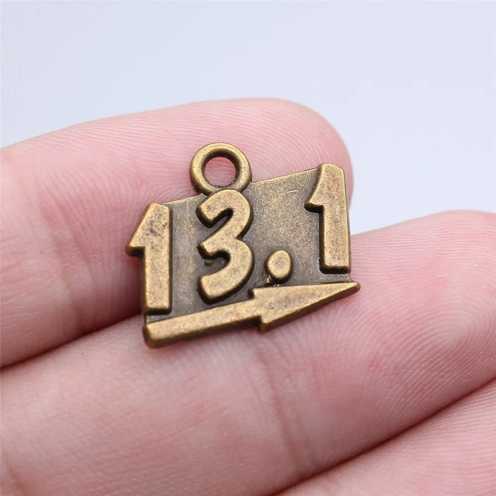 WYSIWYG 10pcs 18x15mm Antique Bronze Color 13.1 Half Marathon Running Charms Pendant For DIY Jewelry Making Jewelry Findings