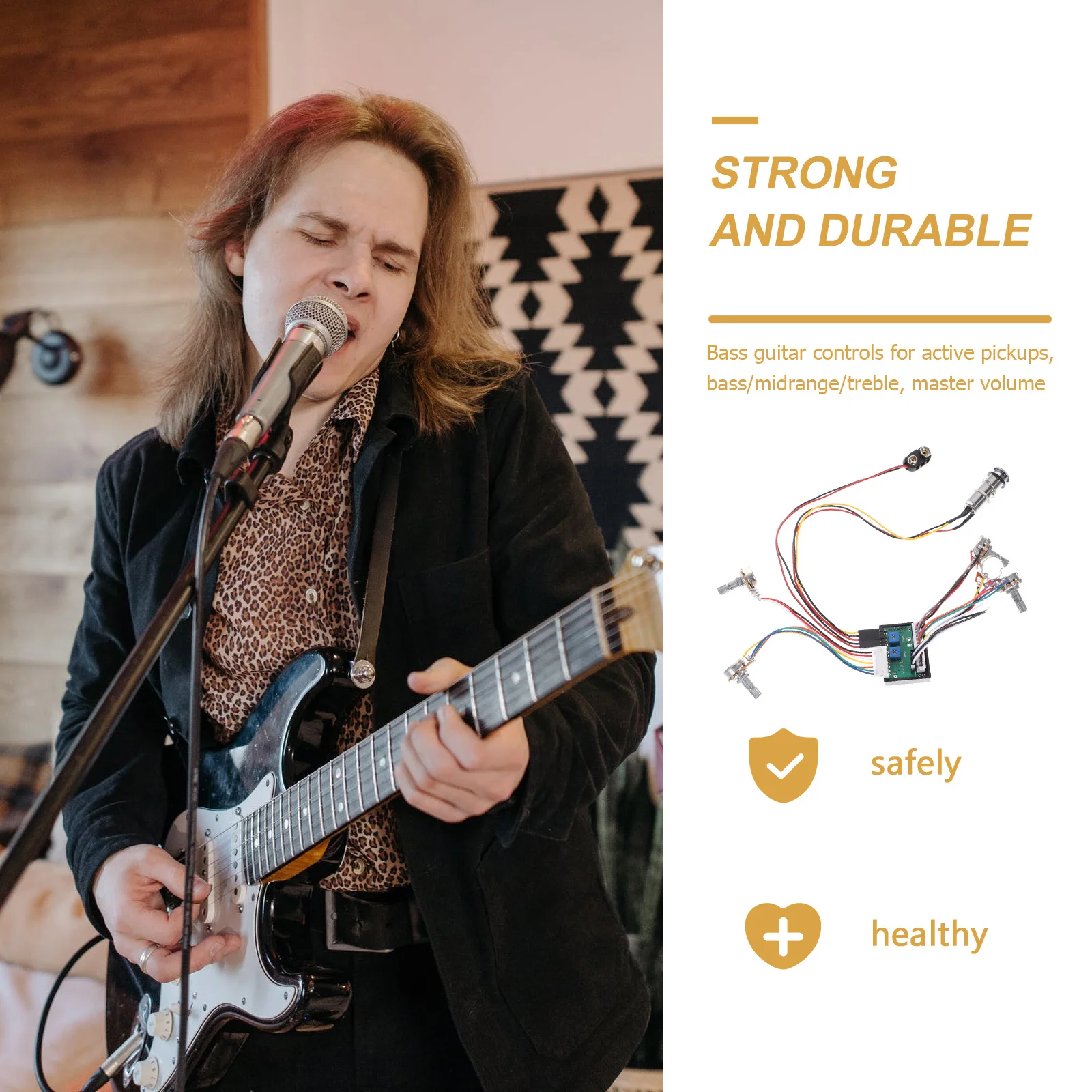 

1Set Three-Band Active Amplifier Circuit Wiring Harness Eq Preamp for Bass Guitar Electric Guitar Piezo Pickup Control