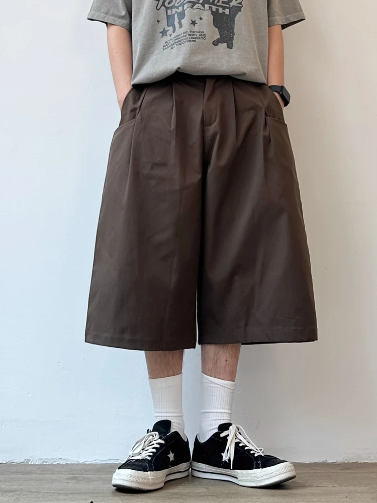 

Joyzone мужские повседневные кавово-коричневые брюки на семь футов, летние свободные прямые орты, универсальные свободные модели, молодежная повседневная одежда