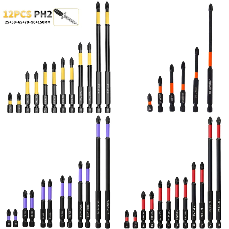 12Pcs Strong Magnetic Cross PH2 Impact Electric Screw Batch S2 Steel High Hardness Batch Combination Set Tool