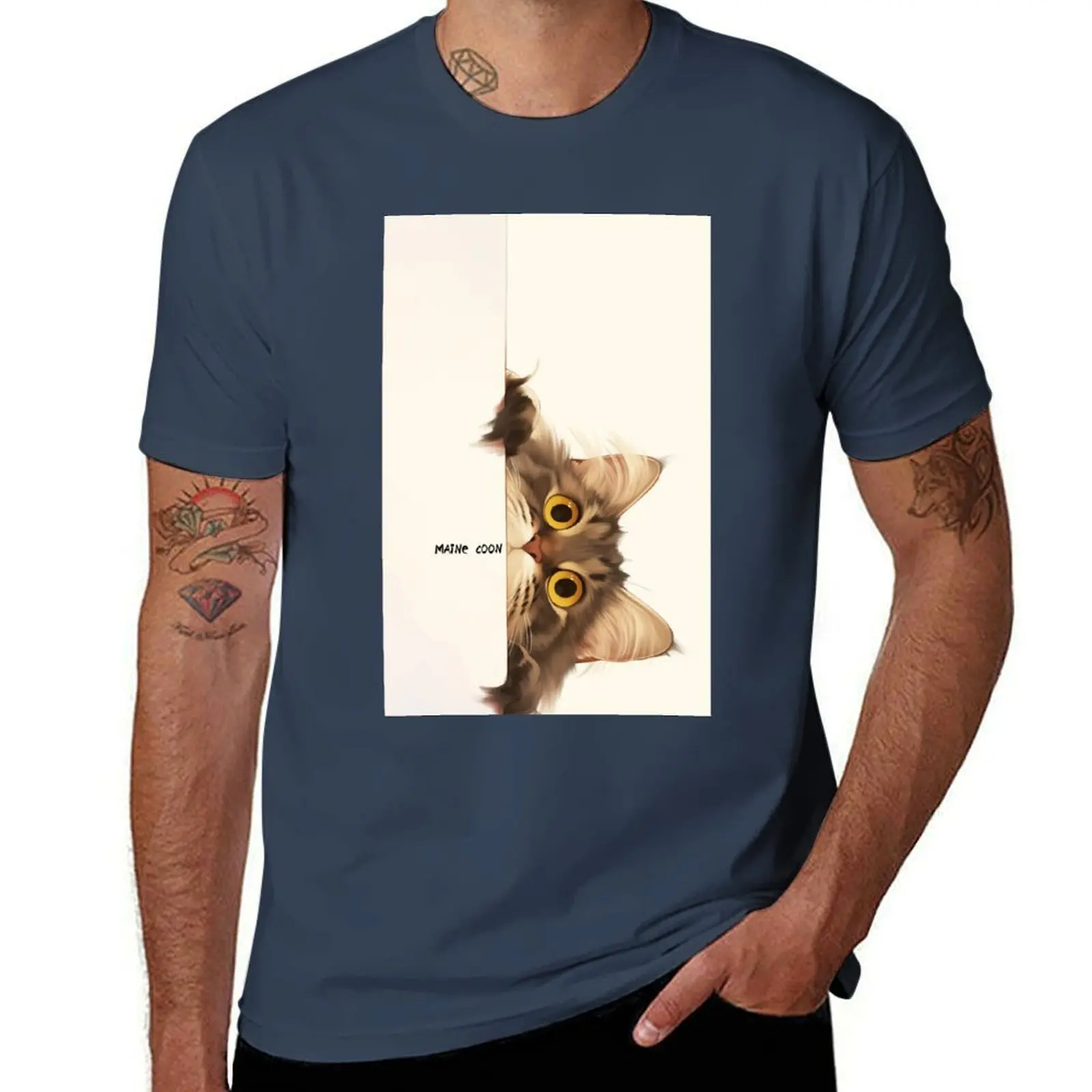 Peekaboo Maine Coon Cat T-Shirt Breathable Workout Short Sleeve Top
