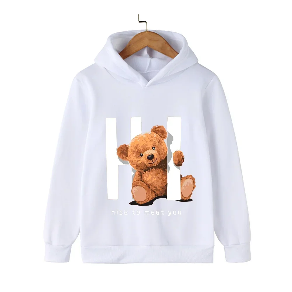 

Fashion Harajuku Kids Sweatshirt Jacket Spring Tops 2024 Cotton Kawaii Girls Boys Hoodie H Bear Print Black Girls Baby Hoodie