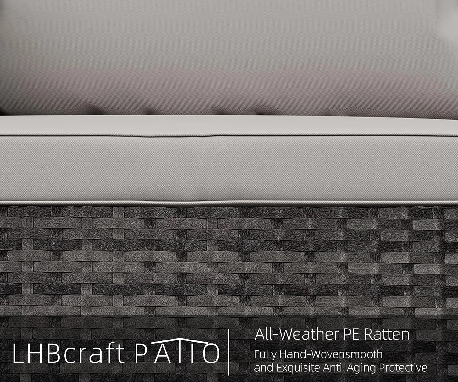 PE Rattan exterior secional Sofá, Mobília do pátio Set com almofada e mesa de café, 7 PCs