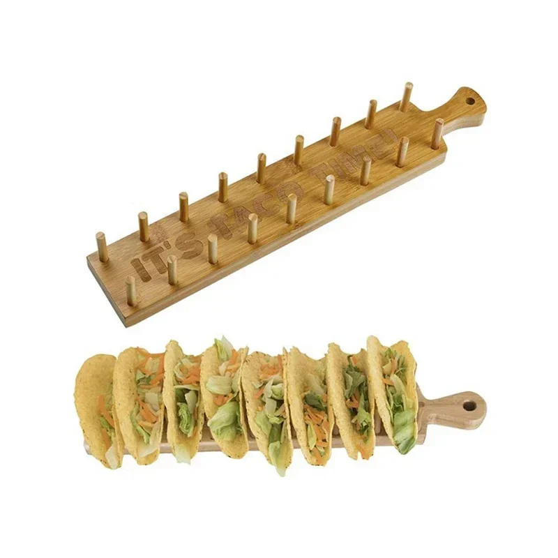 Bamboo Wooden Tacos Holder Potato Chips Corn Roll Rack Tray Shelf Tortilla Burritos Rack Tray Fit for To Parties and Restaurants