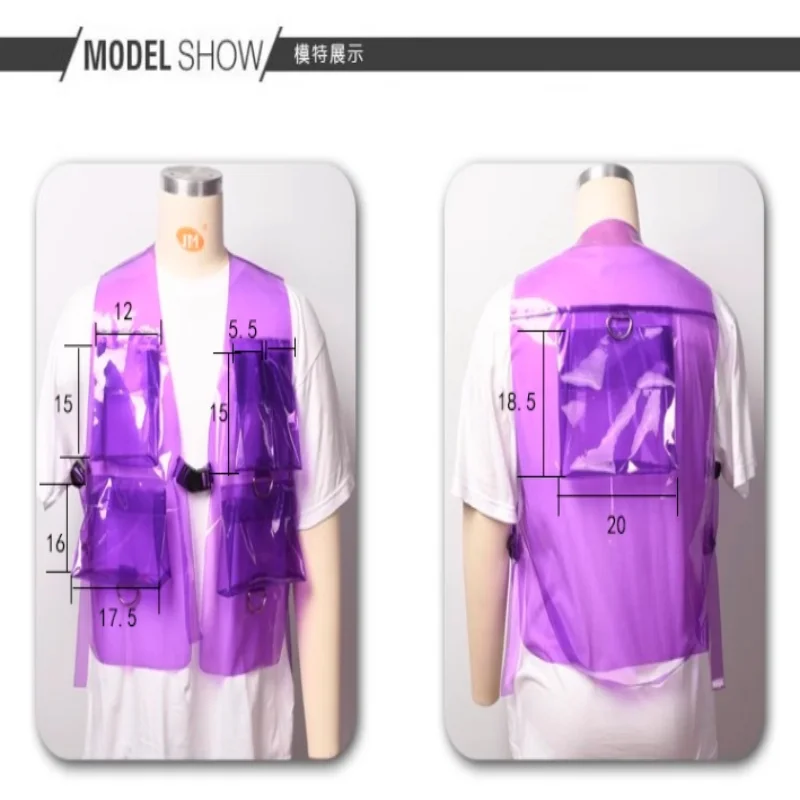 투명 시스루 PVC 방수 플라스틱 탱크탑 글로스 테크웨어 카고 베스트 힙합 라이브 쇼 댄스 클럽 파티 섹시 코스튬