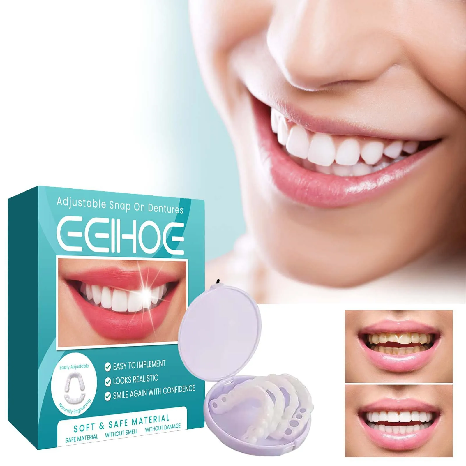 

Temporary Whiten Braces Snap on Teeth Veneers Restoration Dentures Imitation Teeth Correction Confident Smile Fake Tooth Cover