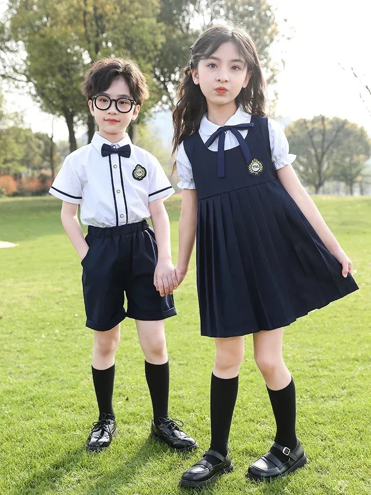 Kindergarten uniform, summer clothing, children's school uniform set, primary school summer class uniform, British college style