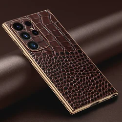 Genuine Leather Phone Case for Samsung Galaxy S25 S24 Ultra S23Ultra S 25 Plus Soft Edges Shockproof Camera Protection Cover