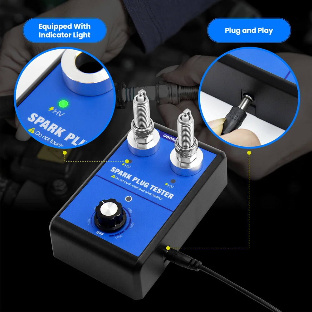Automotive Spark Plug Tester 0 to 6000RPM Spark Plug Test Tool 12V Dual Holes Auto Engine Ignition Coil Tester Car Motorcycle Spark Plug Diagnostic Tool