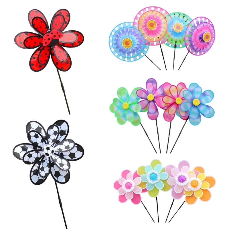 

H7EA Eye Catching Colorful Double Layer Windmill Pinwheels with Stakes for Camping Picnics Garden Decor Kid Party Decorations