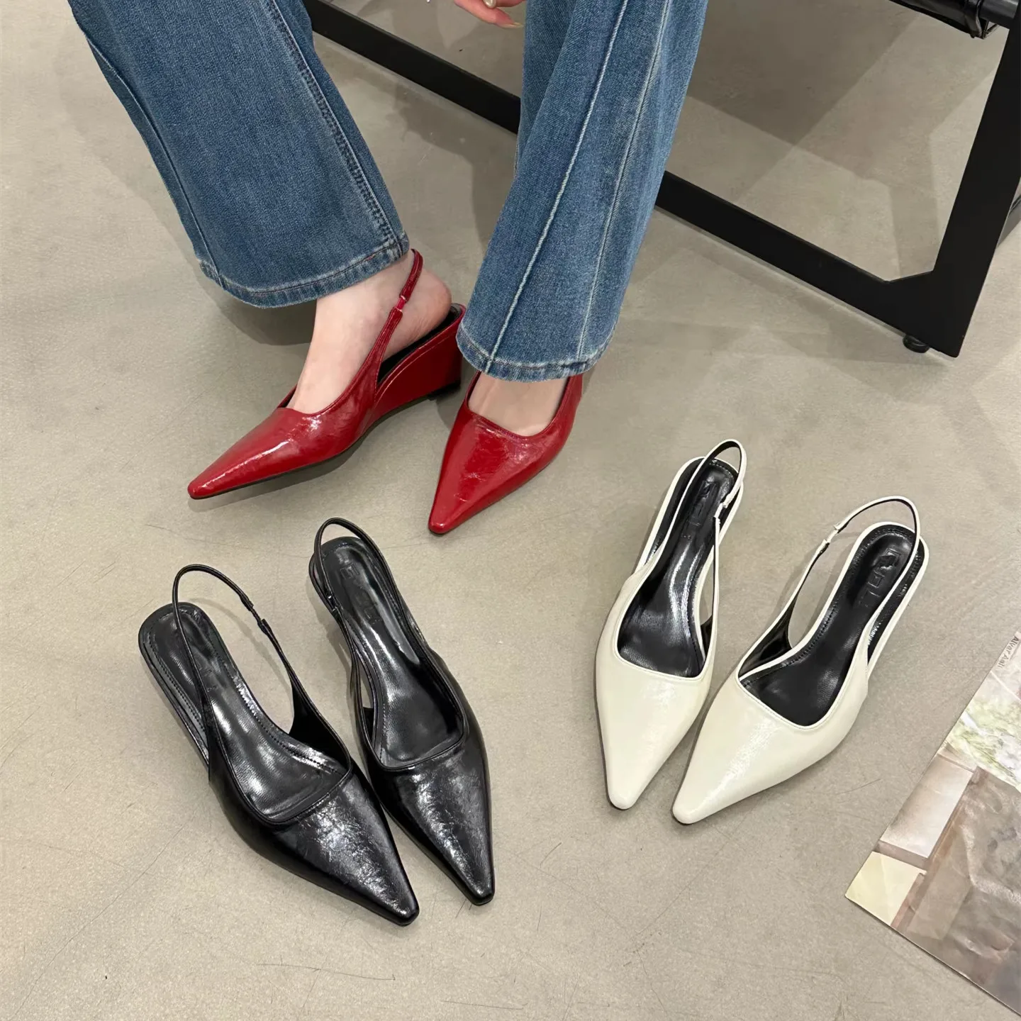 

Bailamos Ankle Strap Buckle Women Sandals Ladies Brand Designer Wedge Heels Pointed Toe Walking Show Shoes Dress Pumps Mujer