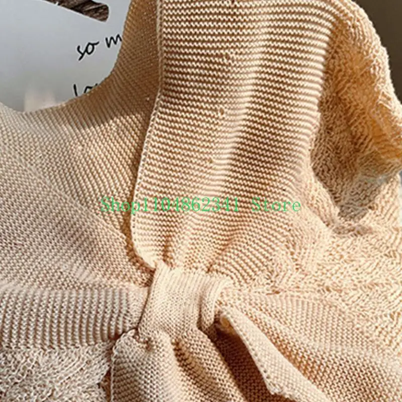 652F Women Crochet Shawl Wrap Knit Fish Scales Color Poncho Knotted Scarf