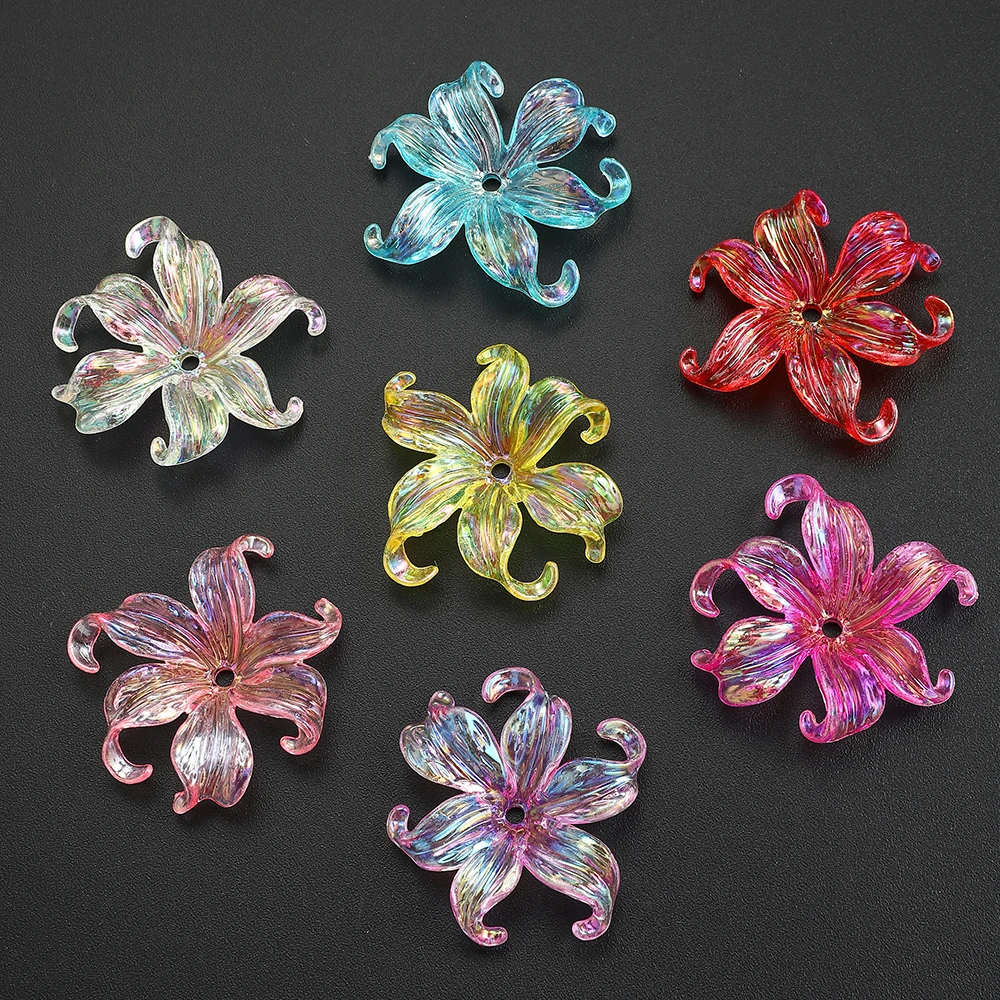 20 Stück mehrfarbige Acryl-Blütenblattperlen, transparente Blumenperlen, DIY-Armbänder, Halsketten, Schlüsselanhänger, Zubehör für die Schmuckherstellung – Detail 4