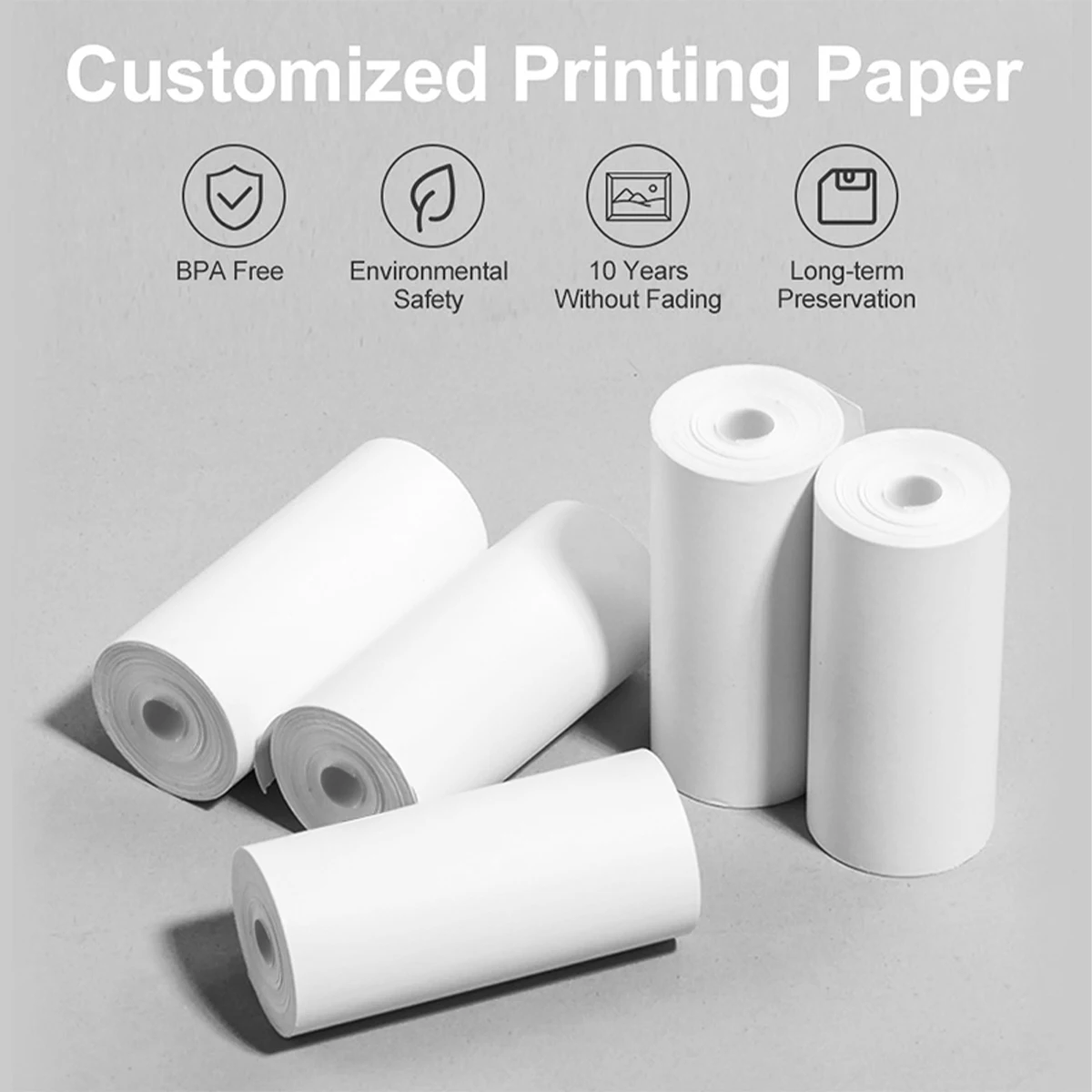 Mini Printer 57x25mm White & Transparent Thermal Rolls - BPA-Free Tear-Resistant for PeriPage/Printers, Journals/Logistics/DIY