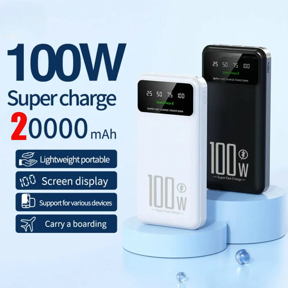 20000mAh High Capacity 100W Fast Charging Power Bank Portable Charger Battery Pack Powerbank for iPhone Huawei Samsung