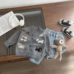 2024 Autumn New Baby Girl Cute Cartoon Knitted Cardigan Infant Boy Long Sleeve Sweater Coat Toddler Casual Jacket Cotton Clothes