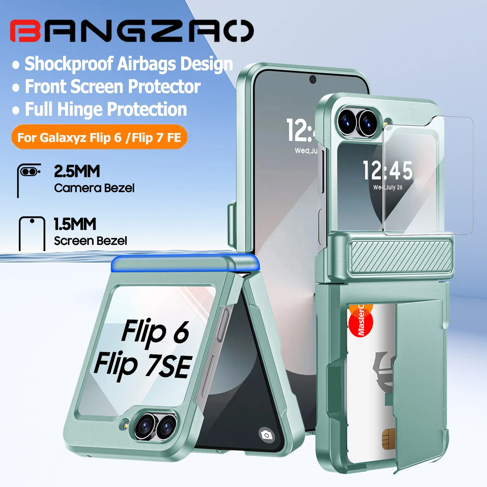 

Роскошный дизайн кошелька с держателем для карт со встроенной защитной пленкой для экрана Противоударный прочный чехол для Galaxy Z Flip 6/7/7 FE-Mint green