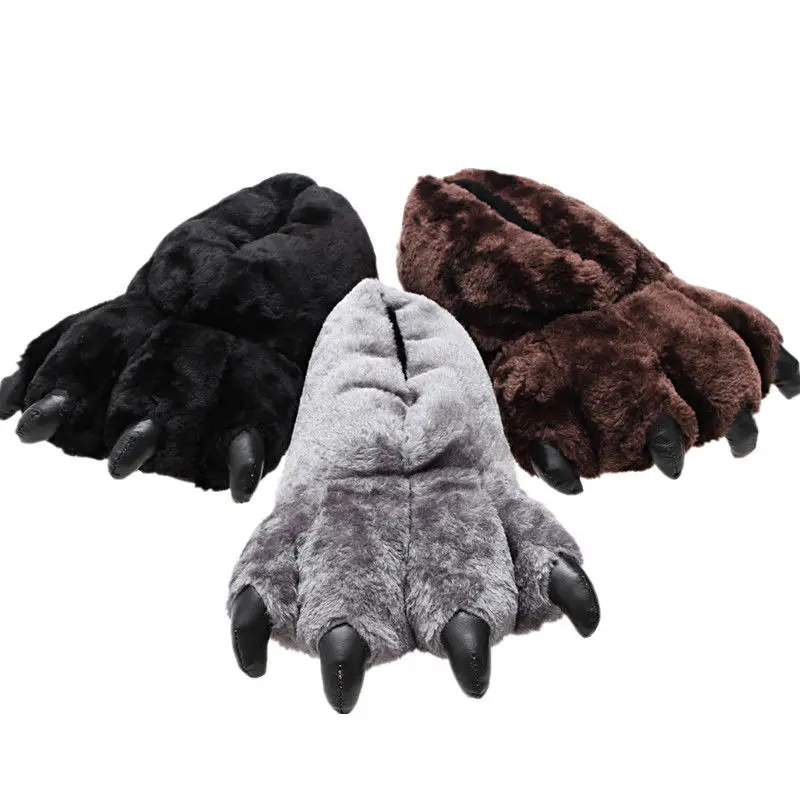 Pink fluffy rabbit paw slippers women home slip on shoes warm winters furry fur slides indoor floor comfort shoes