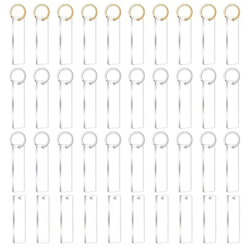 

40peeces Blanks Song для цепочки ключей акриловых брелочков Blank акриловые прозрачные прямоугольные диски с металлом 30peeces с