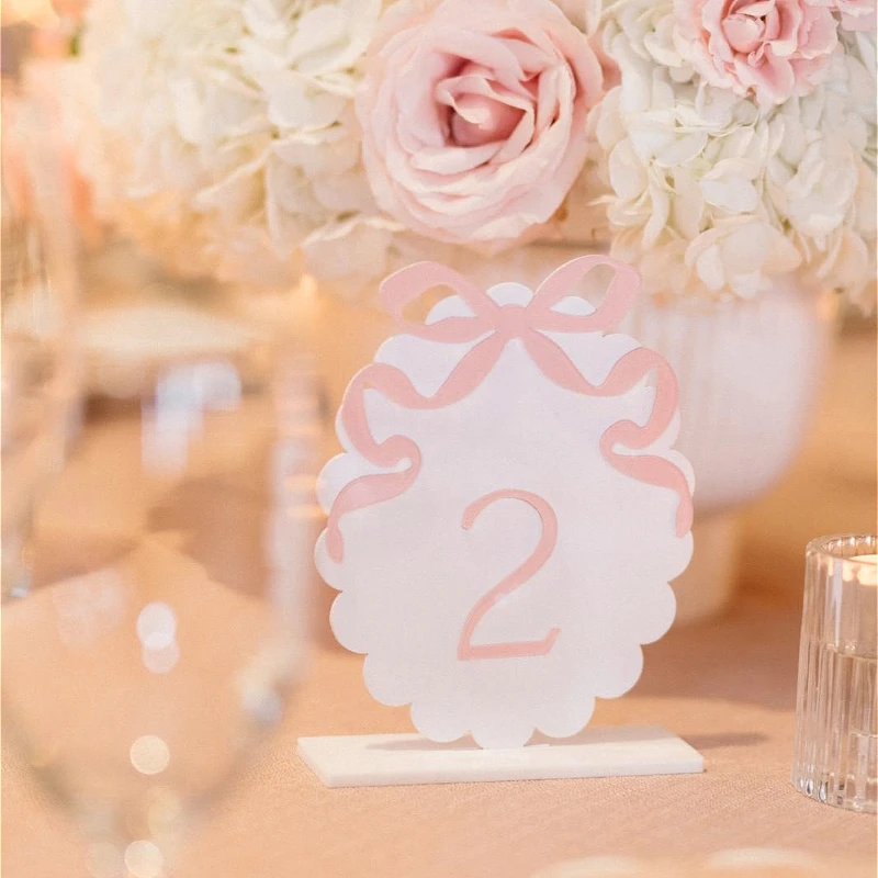 

Bow Acrylic Table Number Modern Calligraphy Wedding Signs Floral Table Numbers for Wedding Party Reception Table Numbers