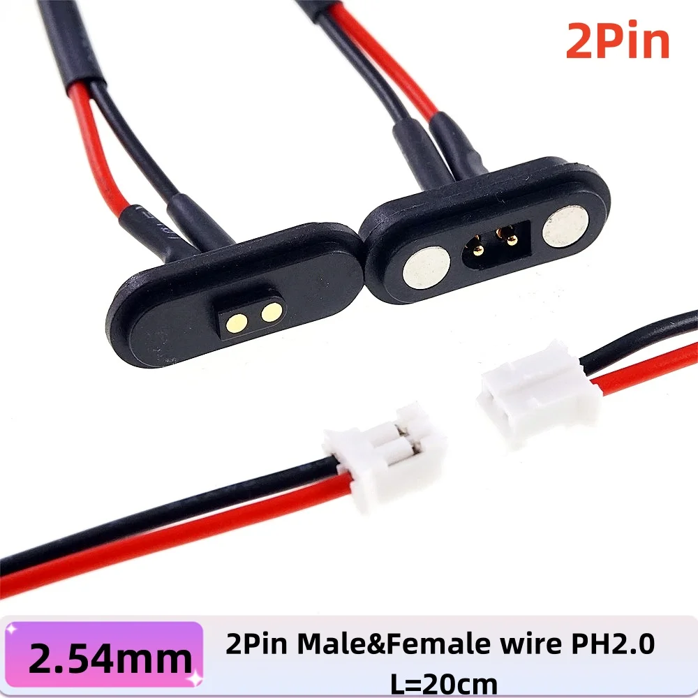 2A wasserdichter magnetischer Pogo-Pin-Stecker, 2, 3, 4, 5, 6 Positionen, federbelastet, 2,54 mm männlich, weiblich, DC-Steckdose, Kontaktleiste