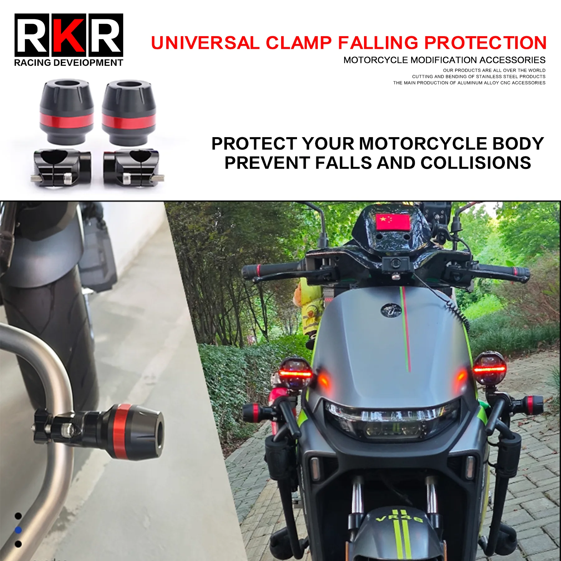 

CNC Universal Motorcycle Clamp Falling Protection Electric Scooter Frame Sliders Crash Pad for Zontes 368G Haojue UHR150 UFR150