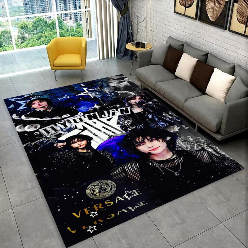 Kpop Hyunjin Stray Kids Music star Carpet Rug for Playroom Bedroom Living Room Sofa Home Decor,kid Area Rug Non-slip Floor Mat