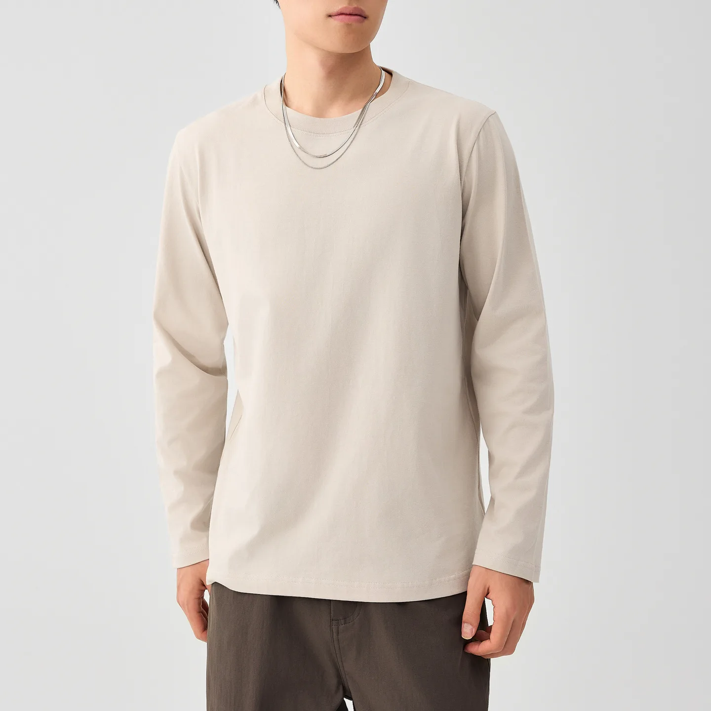 Men's 230g Combed Cotton Long-sleeved T-shirt 2026 Spring New Solid Color Men's Bottoming Shirt