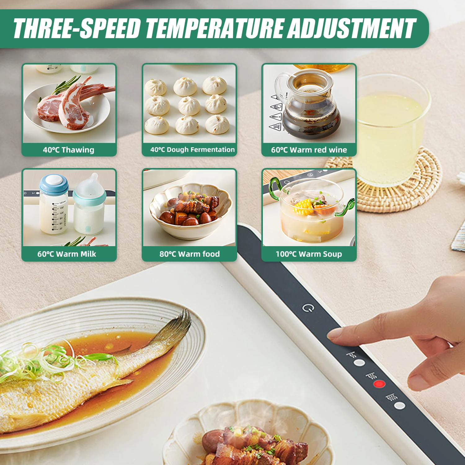 Foldable Electric Warming Tray Multi-Functional Temperature Control Mat for Food Drink Heating & Keeping Warm 240W Fast Heating