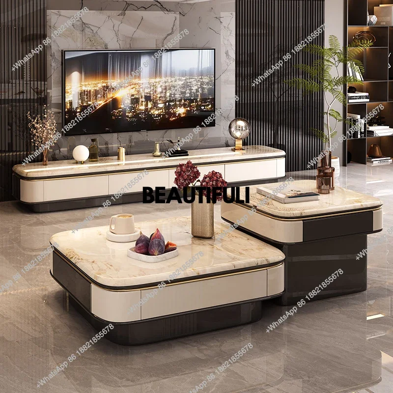 

R Thickened spar living room household coffee table modern simple large flat black Italian high and low minimalist tea table