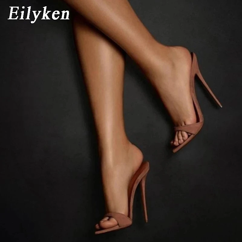 Eilyken Fashion Women Slippers Pointed Toe High Heels Sandals Sexy Stripper Party Slides Mule Ladies Shoes Size 35-42