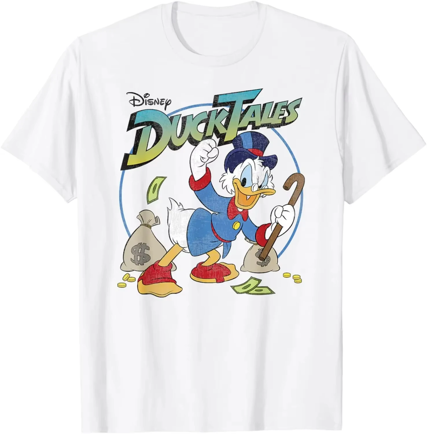 

Футболка Disney Duck T-Shirt Tales Scrooge McDuck Money Bag, футболка унисекс с рисунком, мужская и женская хлопковая футболка с мультяшным принтом, повседневный топ, модный винтажный стиль