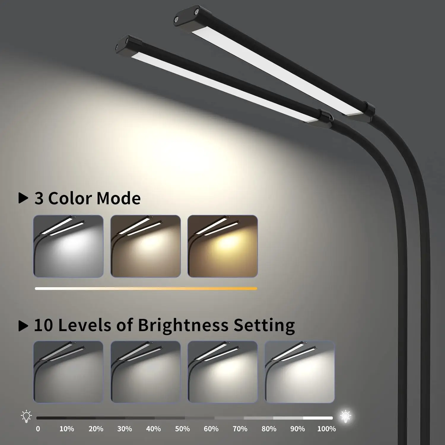 Dual-head Desk Lamp Clip-on Study Eye-Care Desk Lamp with Timer Function Reading Lamp Dimmable for Office Reading Lights