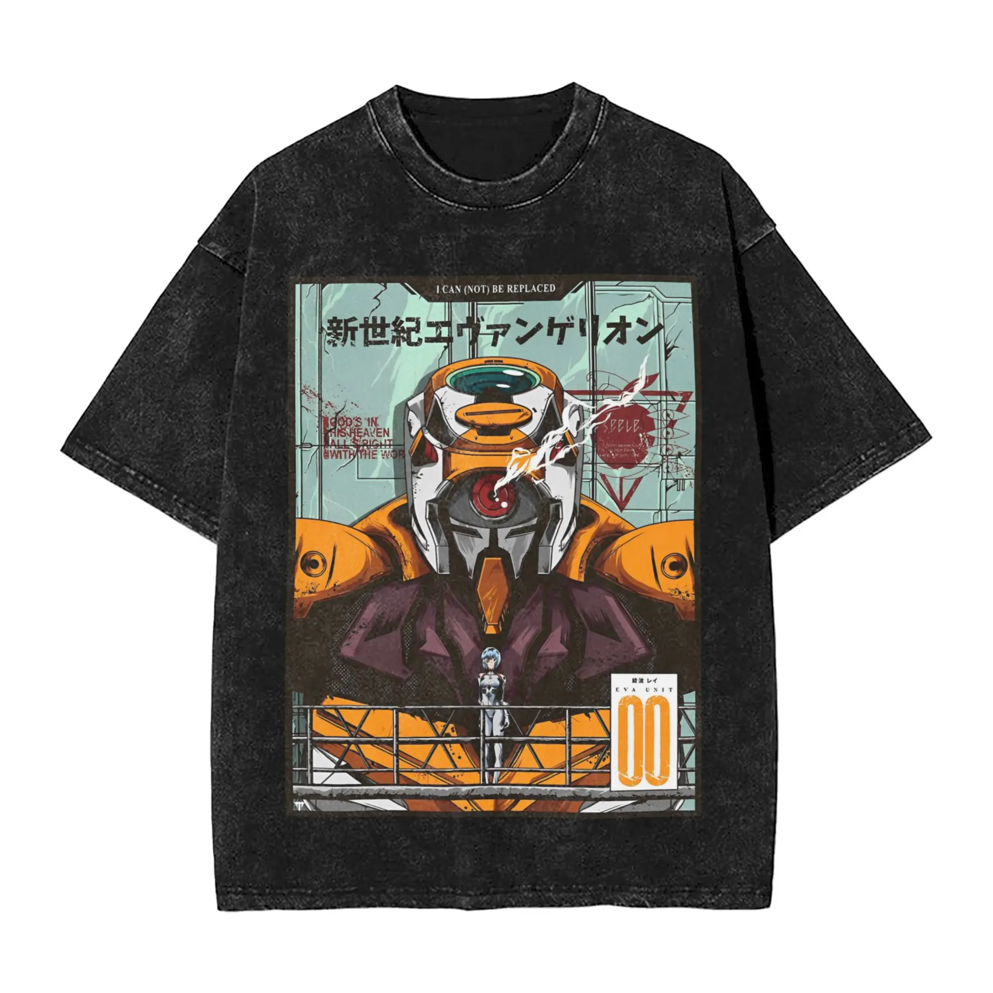 Unit 0 EVA Vintage Washed T Shirt Men Women's 100% Cotton Vintage T-Shirts Round Neck  Tees Short Sleeve Clothes Graphic Printed