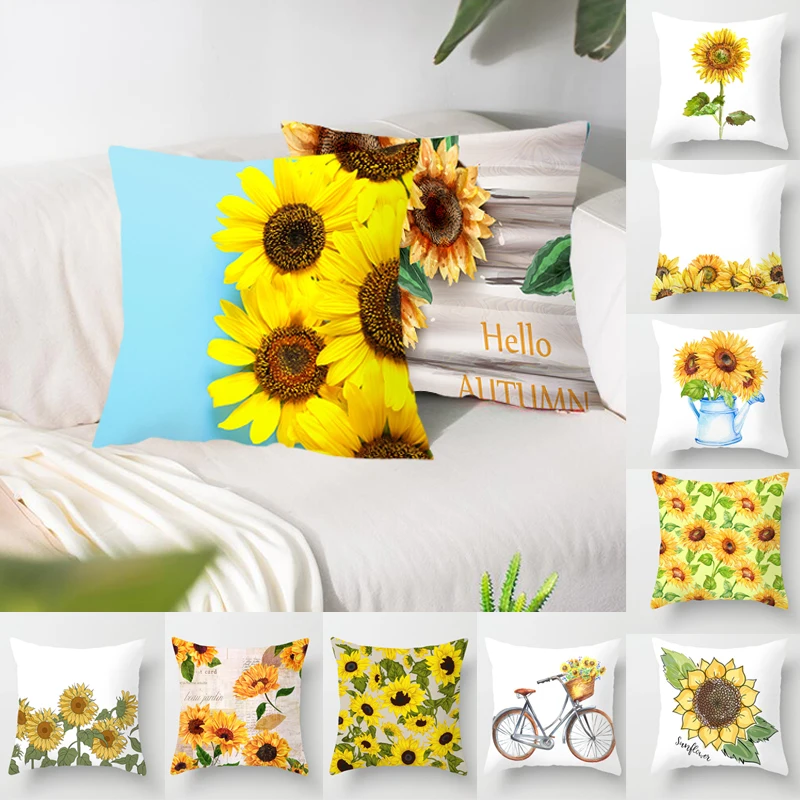 45x45cm Sunflower Flower Cushion Cover Pillowcase Soft Printed Pillowcase Sofa Bed Decorative Pillow Covers Home decor