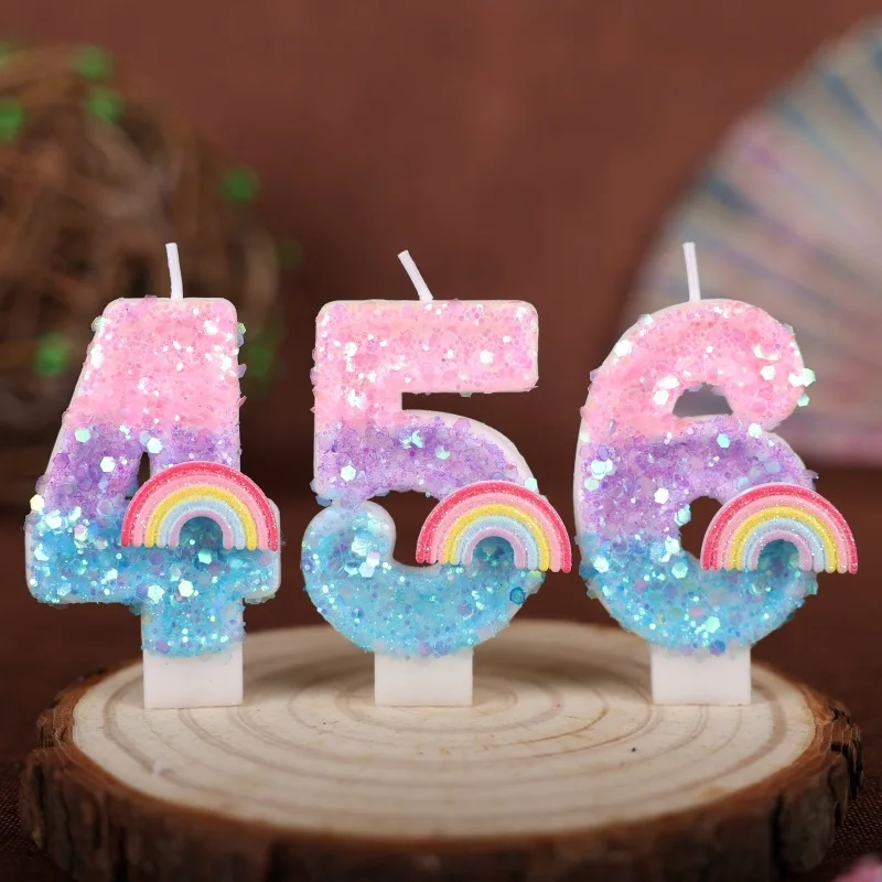 Rosa Lila Blaue Funkelnde 0-9 Zahlen Happy Birthday Kerzen für Kuchen Kindergeburtstag Kerze Kuchendekoration Partyzubehör